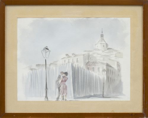 EDUARDO VICENTE (Madrid, 1909 - 1968)Vista de pueblo con 