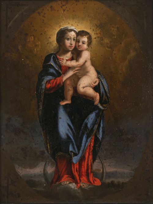 ESCUELA ESPAÑOLA, SIGLO XVIIVirgen con Niño sobre un pais