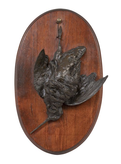 Trofeo de caza o Naturaleza muerta.Becada de bronce patin