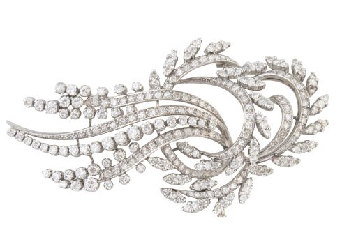 Broche años 60 de brillantes en diseño de coronas de laurel