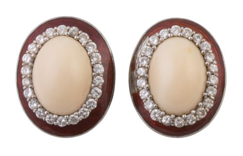 Pendientes ovales con cabuchón de coral piel de ángel, rode