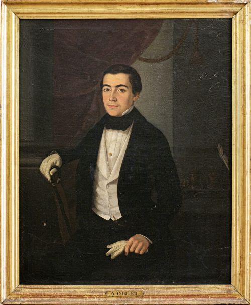ANDRÉS CORTÉS (1810-1879)Retrato de caballero en un inter