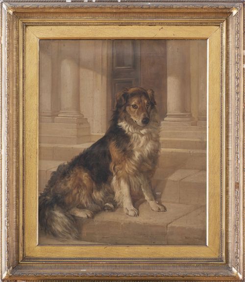 WALTER HARROWING (Inglaterra, 1838-1913)Interior con perro
