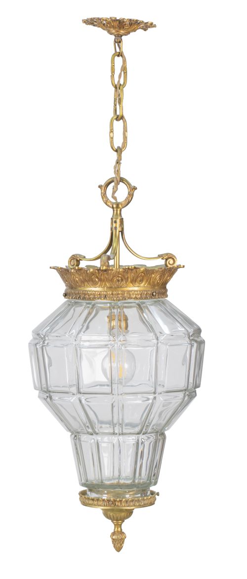 Farol de bronce dorado y cristal tallado.España, años 40 