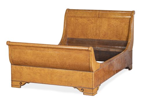 Cama de barco Carlos X de madera de fresno y marquetería de