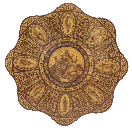 Velador de madera de palisandro con marquetería de varias m