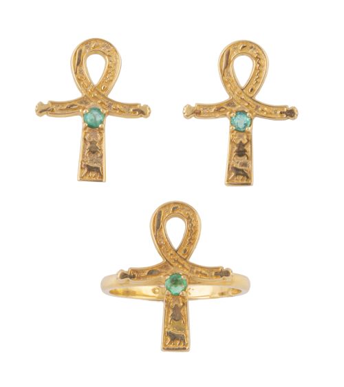 Conjunto de pendientes y sortija "Cruz de la Vida", decorad