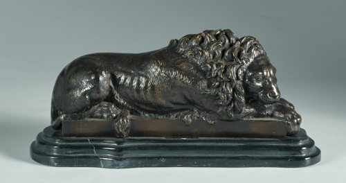 León en bronce patinado, firmado BonheurFrancia, S. XIX.