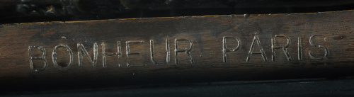 León en bronce patinado, firmado BonheurFrancia, S. XIX.