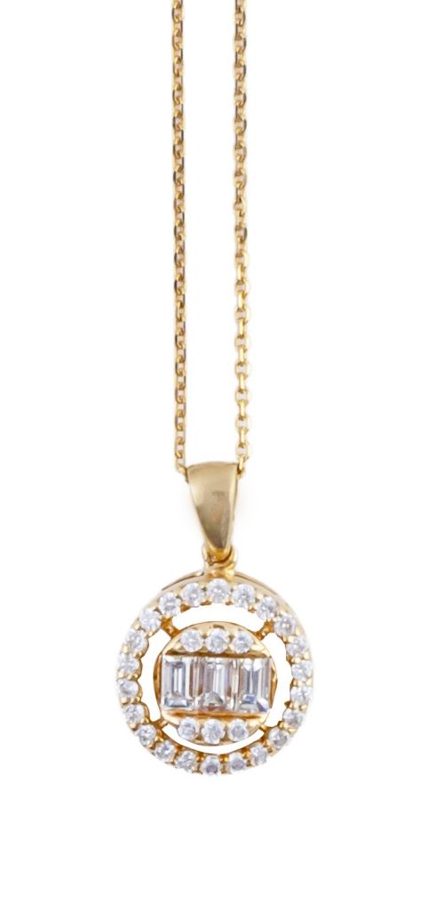 Colgante circular con diamantes en talla baguette en el cen
