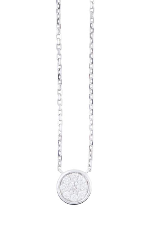 Colgante circular cuajado de brillantes, con cadena fina