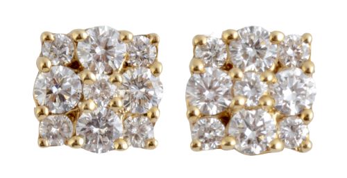 Pendientes de brillantes engastados en garras con diseño cu