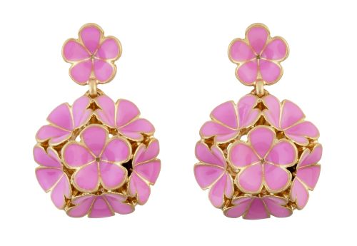 OSCAR DE LA RENTA. Pendientes de flores esmaltados en rosa,