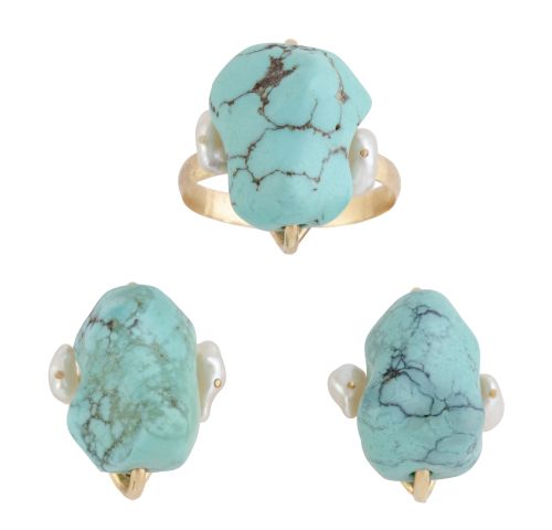 Conjunto de pendientes y sortija con turquesa central flanq