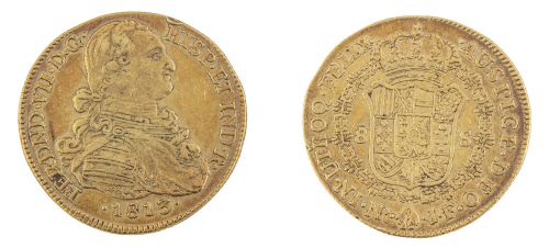 Moneda de ocho escudos de Fernando VII en oro. 1813. Nuevo 