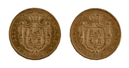 Dos monedas Fernando VII en oro