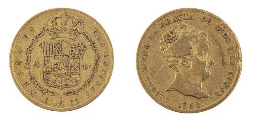 Moneda de ochenta reales Isabel II. 1840. B. P.S.