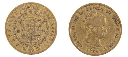 Moneda de ochenta reales Isabel II en oro. 1838. Madrid. CL