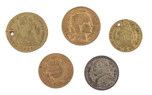Lote de monedas españolas, francesas e italiana de distinta
