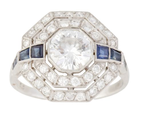 Sortija estilo Art Decó con brillante central de 1,03 ct, e