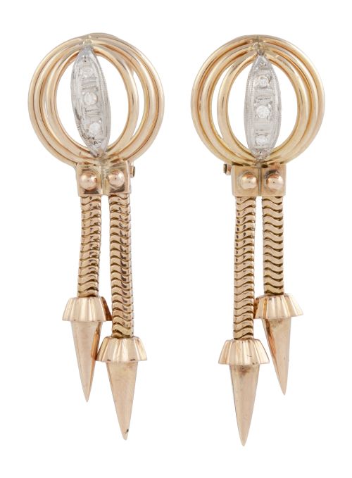 Pendientes largos años 40, con semiesfera de hilos con deta