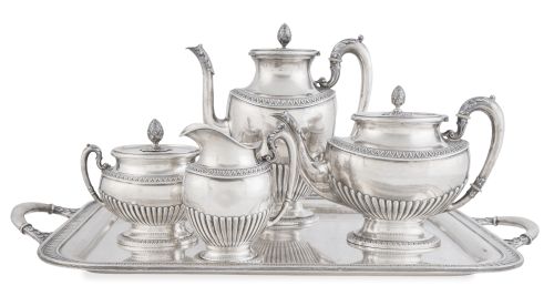 Juego de café y té de plata española, ley 900. Con marcas