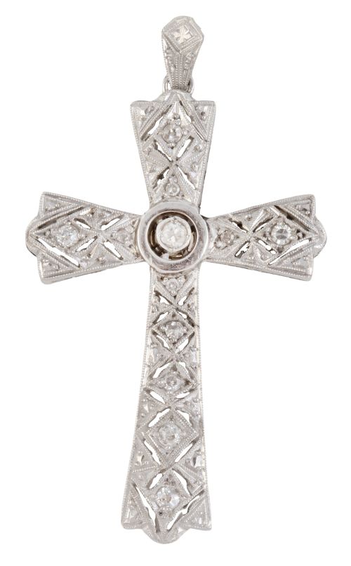 Colgante de cruz estilo Art Decó con brillantes de talla an