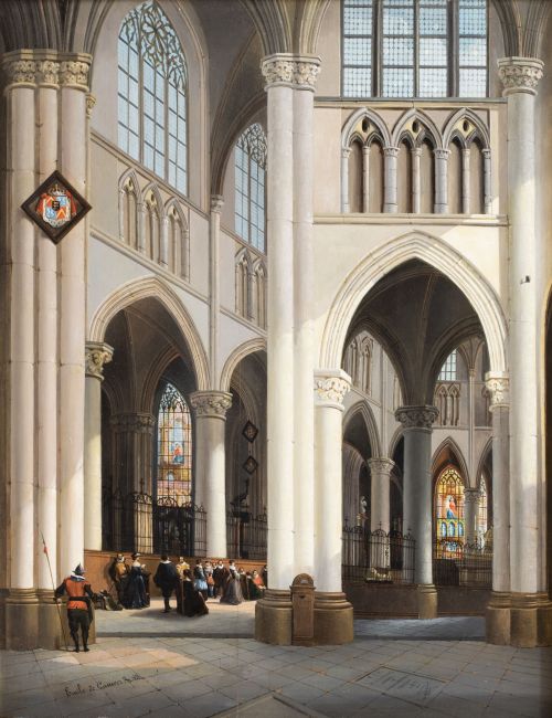 ÉMILE PIERRE JOSEPH DE CAUWER (1828-1873) Vista de un int