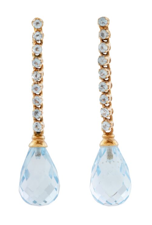 Pendientes largos riviére con topacio azul talla briolette,