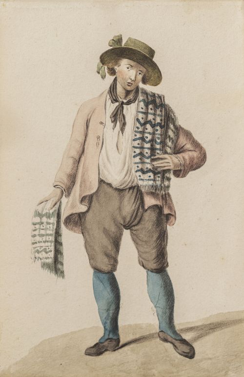 ANÓNIMO, H. 1800"Aldeano" y "Anciana con niño y conejo"