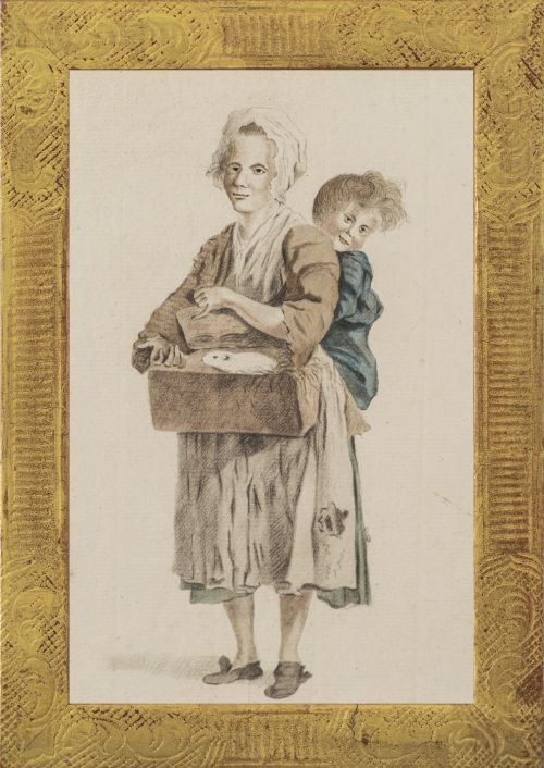 ANÓNIMO, H. 1800"Aldeano" y "Anciana con niño y conejo"