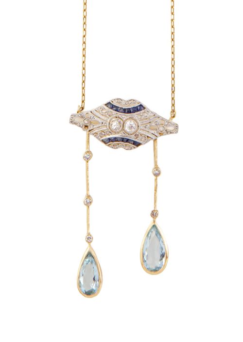 Pendentif Art-Decó con diseño geométrico calado de diamante