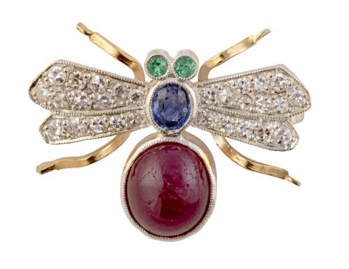 Broche mosca con alas cuajadas de brillantes, cuerpo con ca