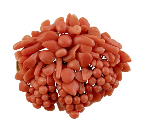 Broche floral victoriano s. XIX de coral con diseño de hoja