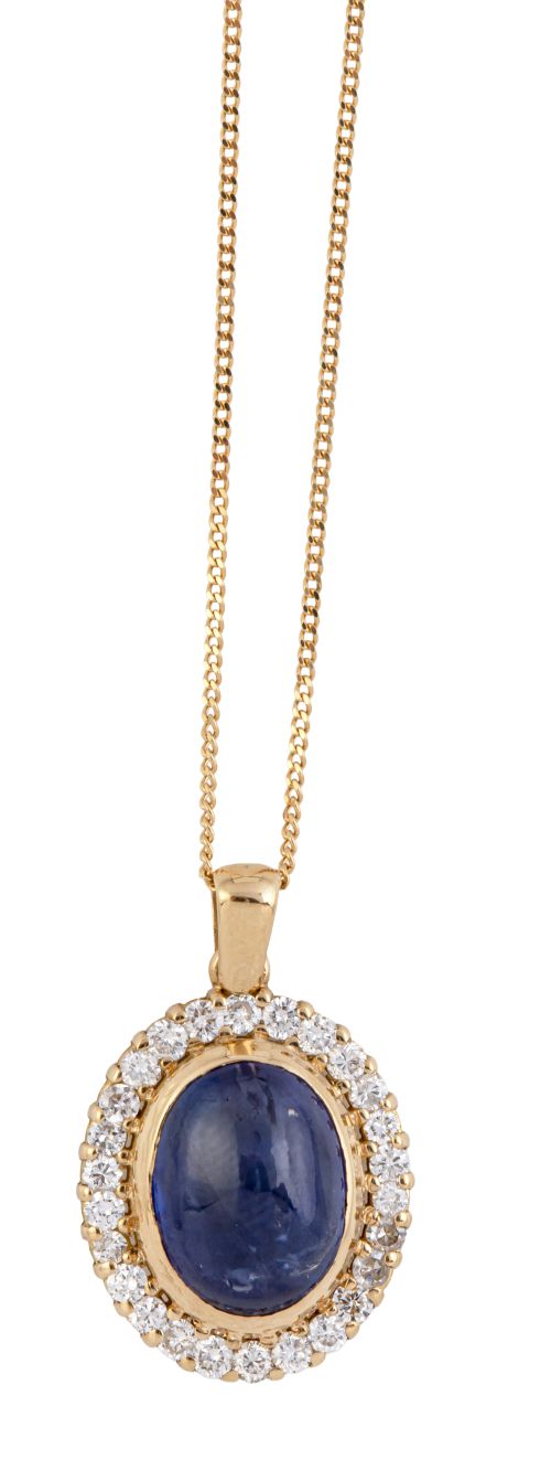 Colgante con cabuchón de zafiro de 8,87 ct, orlado por bril