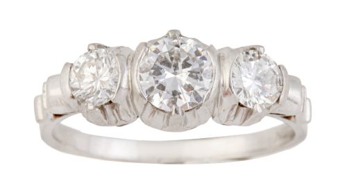 Sortija tresillo de brillantes de talla antigua con centro 