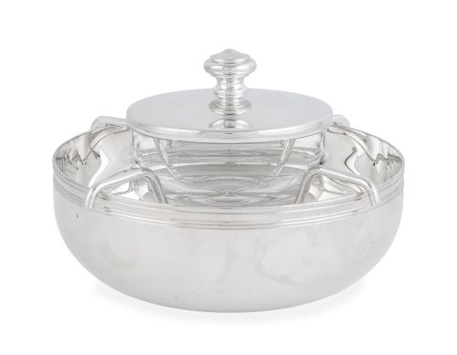 Caviarera de metal plateado y cristal.Christofle.