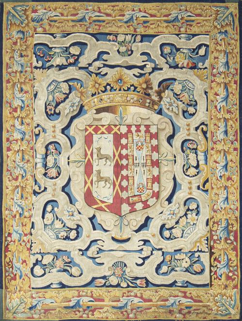 Tapiz repostero en lana con el escudo del I duque de Montor