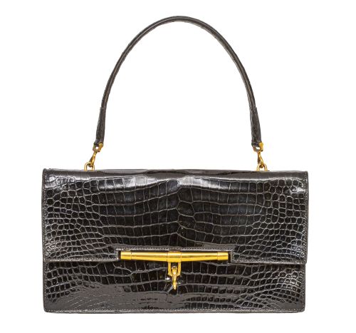 Bolso HERMÉS vintage en cocodrilo negro con asa corta