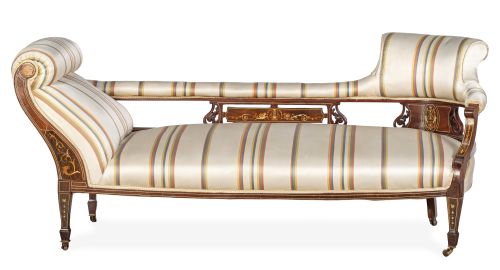 Chaise-longue eduardina de madera de palosanto con marquete