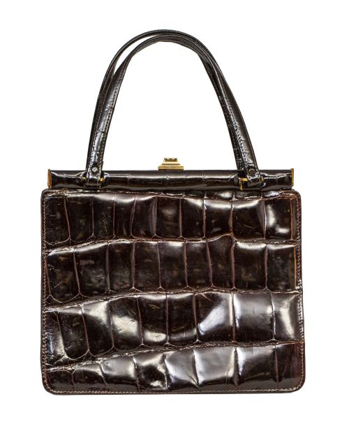 Bolso vintage en piel de cocodrilo en marrón oscuro con dos