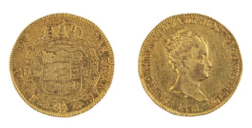 Moneda de ochenta reales de Isabel II en oro. 1858. B. P.S