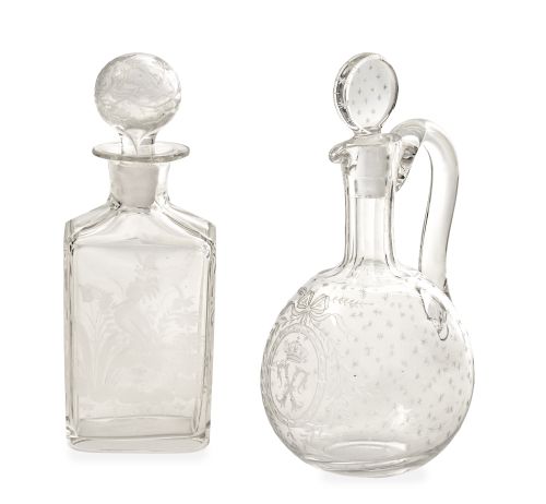 Lote de garrafa de vidrio transparente con flores y ave y l