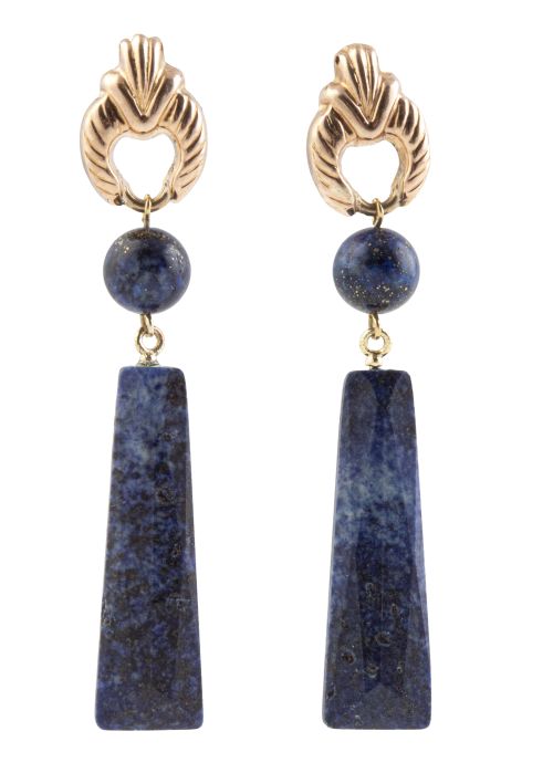Pendientes largos de sodalita, con pieza trapezoidal colgan