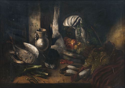 ESCUELA ESPAÑOLA, SIGLO XIXBodegón de caza, frutas, verdu