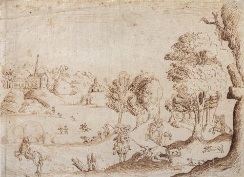 ESCUELA FLAMENCA, H. 1700La caza de un jabalí sobre un pa