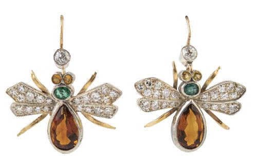 Pendientes con diseño de mosca con cuerpo de citrino y esme