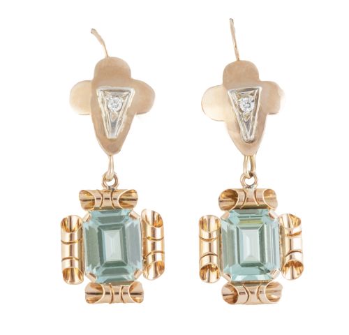 Pendientes largos retro con piedra azul rectangular en marc