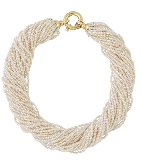 Collar choker con 32 hilos de perlas cultivadas, con cierre