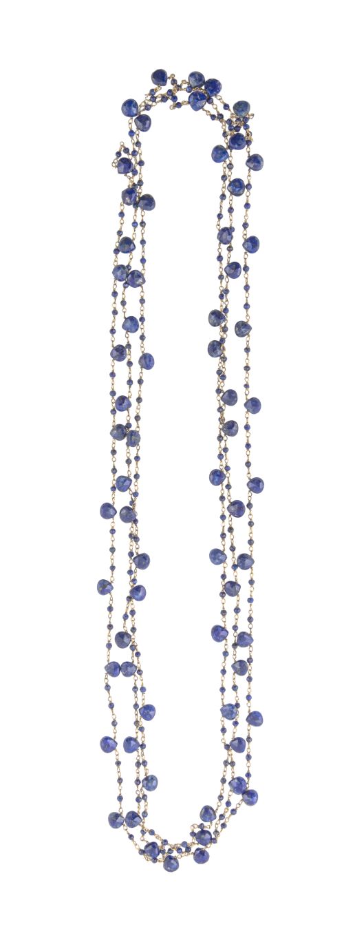 Collar extralargo de cuentas de lapislázui, en talla redond